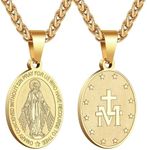 RS Virgin Mary Necklace for Men Boys Miraculous Medal Stainless Steel Mary Mother of God Pendant De La Virgen Maria Medallion Holy Mary Charm, Stainless Steel, No Gemstone