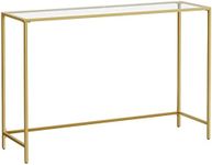 VASAGLE 120cm Console Table, Tempered Glass Sofa Table, Modern Entryway Table, Sturdy Metal Frame, Easy to Assemble, Adjustable Feet, for Living Room, Hallway, Gold Color LGT036A01