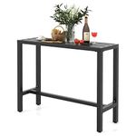 COSTWAY Outdoor Bar Table 48-inch Wide, Narrow Counter Height Dining Table with Waterproof Top and Heavy-Duty Metal Frame, Rectangular Pub Table for Hot Tub Garden Patio Backyard Poolside, Black