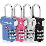 Fosmon TSA Accepted Luggage Locks, (4 Pack) Open Alert Indicator 3 Digit Combination Padlock Code with Alloy Body and Release Button for Travel Bag, Suitcase & Lockers - Black, Blue, Pink, and Silver