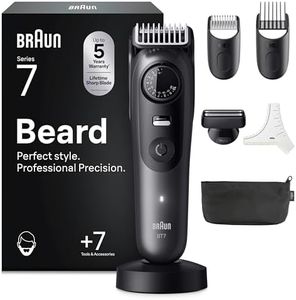 Braun Barttrimmer Series 7, Elektrischer Bartschneider Herren mit 7 Zubehörteile, Lebenslang scharfe Klinge, 120 Min Akkulaufzeit, Kabelloser Bartrasierer, 40 Längen, Wasserdicht, BT7525, Grau