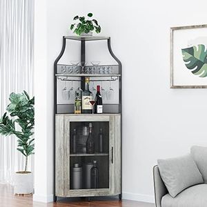 Amyove Corner Bar Cabine, Wine Cabinet with Removable Shelves (Grey)