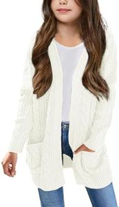 Arshiner Girls Cardigan Sweaters V Neck Open Front Outerwear White for 9-10 Years