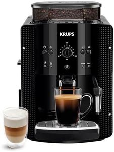 Krups Machine à café grain, 1,7 L, 2 tasses en simultané, Nettoyage automatique, Buse vapeur pour Cappuccino, Cafetière espresso, Essential noire YY8125FD