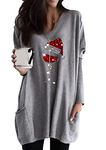 WIWIQS Women's Xmas Long Sleeve Round Neck Shirt Sweatshirts Tunic Slim Comfy Tops Plus Size Cute Loose Sweatshirts Light Weight XXL