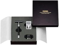 Feather - Wood Handle Stainless Double Edge Razor with Wood Inlay Stainless Steel Stand - With Resin-Impregnated Handle & Stand - Includes 5 Hi-Stainless Blades - Made in Japan
