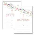 Baptism Invitations with Envelopes, Wildflower, Floral Greenery, Invites for First Communion, Christening, Religious Celebration & Reconciliation, Baby Dedication (XLyqk-005)