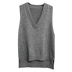 Dawwoti Women V Neck Sweater Vest Sleeveless Jumpers Sweatshirt Layered Knit Gilets Waistcoat Top (UK, Alpha, One Size, Regular, Regular, Gray)