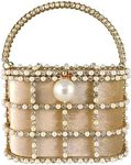 Boutique De FGG Evening Handbags with Pearl Rhinestones Wedding Bucket Totes Bags Party Crystal Clutch Purses,Gold,Small