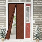 Thermal Insulated Door Curtain Thickened, PU Material Hands Free Automatic Closing Durable Windproof Waterproof Door Screen, Fits Door Size up to 80 x 200CM, Brown