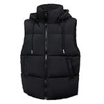 Aokivvy Women'S Puffer Vest With Pockets Thicken Zip Up Removable Hooded Sleeveless Winter Stand Collar Warm Gilet (CA/US, Alpha, Small, Regular, Regular, Black)