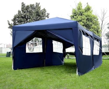 3x4m Garden Gazebo Tent Enclosed Instant Folding Canopy Shelter with Elegant Church Window Outdoor Pavilion Cater Party Wedding BBQ Events Tent (Blue 6 Sideswall)