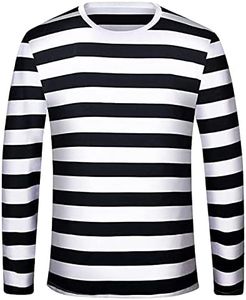 Mens Stripe T-Shirts Crewneck Cotton Long Sleeve Tee Shirts for Men Casual Striped T-Shirt Tops Halloween Costume, Black White, Medium