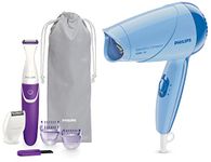 PHILIPS Women Essential Bikini Battery Powered Trimmer Brt383/15 Trim, Shave & Style & Hp8100/60 Hair Dryer