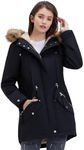 Royal Matrix Women's Hooded Warm Winter Parka Coat Fleece Lined Long Thichkened Winter Jacket with Faux-fur Ruff (Black Upgrade, 16)