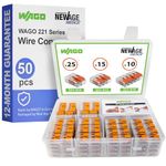 WAGO 221 Series Compact Splicing Wire Connector Assortment Pack 50pc | 221 Series Assortment with Case | includes (25x 221-412), (15x 221-413), (10x 221-415)