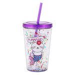 Cute Tumbler with Lid and Straw Double Wall Insulated Acrylic Cup for Girls Women Kids, 18oz/550ml (Mermaid cat)