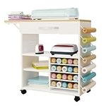 RJOKMT Rolling Craft Storage Cart with Heat Press Table and Organizers - Compatible with Cricut Machines, Perfect Craft Organization Workstation - Roll and Store All Your Crafting Supplies
