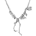 Sttiafay Silver Dinosaur Necklace Chain Exaggerated T-Rex Skeleton Pendant Necklace Long Chain Y-Necklace Jewelry for Woman and Men