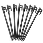 NEAR STOP Tent Pegs Ground Stakes Camping Heavy Duty Forged Steel Metal Large Hard Ground Rocky Cast Wrought Iron 12 Inch with Hook Pack of 06