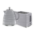 Swan Symphony 2 Pack Kettle and Toaster Set in Grey, Contemporary Style, Eye-Catching Gloss and Matte Ribbon Motif, Energy Efficient, STP3050GRN