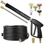 YAMATIC Brass Pressure Washer Gun and Hose Kit, 25 FT Power Washer Hose and Extension Wand, 3/8" Swivel Quick Connector & M22-14mm Fitting Replacement for Ryobi, Simpson, Craftsman