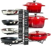 Hawthyhome Pot Rack Organizer，7 Tiers Pan Organiser Rack Detachable,with 3 DIY Methods,Height Adjustable Kitchen Pan Stand Storage Holder for Kitchen Counter and Cabinet,Black