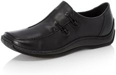 Rieker L1751 Celia soft leather slip on shoes with square toe shape (Black, UK Footwear Size System, Adult, Women, Numeric, Medium, 6.5)
