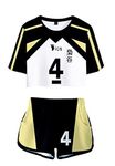 Piccodos Haikyuu Fukurodani Academy Bokuto Koutarou Volleyball Club Team Jersey Exposed Navel T-Shirt Shorts Set Suit Sportswear Cheerleaders No. 4 Cheerleader Cosplay Costume Black Women L