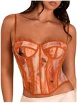 SHENHE Women's Lace Bustier Corset Top Sexy Floral Backless Going Out Tops Mesh Crop Top Camisole Orange Medium