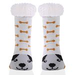 HERYEBING DOXILA Kids Slipper Socks Boy Girl Chunky Knit Non Slip Socks Soft Fuzzy Warm Thick Fleece lined Christmas Stockings Child Toddler Winter Socks Puppy Grey 5-8 Years (M)