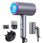 Pretfy Travel Hair Dryer with Diffuser, 1800W Professional Ionic Hair Dryer Low Noise Lightweight Blow Dryer with Comb, Foldable Hair Dryer with 3 Heating/2 Speed/Cold Settings for Travel, Salon Use