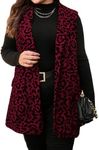 WDIRARA Women's Plus Size Plaid Button Open Front Sleeveless Blazer Jacket Burgundy Animal 0XL