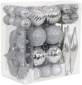 Sunnydaze Deck The Halls 59-Count Shatterproof Christmas Ball Ornament Kit with Hooks - Tree Decorations Set for Holiday Decor and Gatherings - Silver