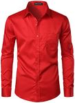 PARKLEES Men's Urban Stylish Casual Business Slim Fit Long Sleeve Button Up Dress Shirt with Pocket EU-PZLCL29 Red XXX-Large