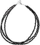 SHOP LC DELIVERING JOY 925 Sterling Silver Multi Strand Black Spinel Bead Diamond Cut Beaded Bracelet 7.5 Inches Ct 18 - Triple Layered Beaded Bracelets for Women Birthday Christmas Gifts for Women