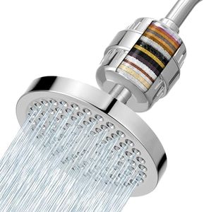 Filtre de Douche à Haut Rendement Voolan Avec 2 Cartouches Remplaçables, Filtre de Douche à Eau Dure en 20 Étapes pour Éliminer le Chlore et Les Métaux Lourds, Adoucissement de l'eau (Chrome)
