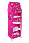 FLIPZON Plastic Multipurpose 5 Shelve Baby Wardrobe, Foldable, (Unbreakable Material) (Medium) (Pink)