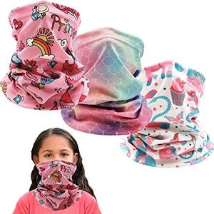 Outrip Kids Ski Mask Fleece Neck Gaiter Warmer Winter Face Cover Scarf Balaclava for Boys Girls (Pink 3PCS)