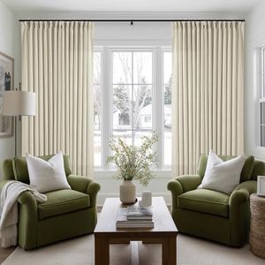 Extra Wide Pinch Pleat 100 x 102 Inch Linen Curtains for Living Room Neutral Beige Light Filtering Semi Sheer Pleated Curtains for Patio Glass Sliding Door Dining Bedroom Large Window 100x102 1 Panel