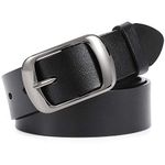 JASGOOD Women Leather Belts for Jeans Pants Fashion Dress Belt for Women with Solid Pin Buckle, Black, L