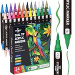 STATIONERY ISLAND Permanent Acrylic Paint Pens 24 Colours – Dual Tip Markers for Rock, Pumpkin, Stone, Glass, Ceramic, Wood & Fabric – Fine & Brush Tip Water Based Paint Pens for Halloween Crafts