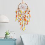 DULI Dream Catcher Traditional Indian Dreamcatcher Wall Art for Bedrooms, Home Wall, Hanging Design, Height 75 cm (Blue),Metal, Feathers Dreamcatcher (5RingDC-OrangeYellow)