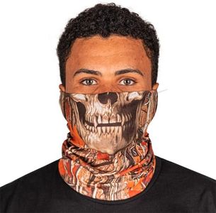 S A Company Single UV Face Shield | UV 30+ Multipurpose Neck Gaiter Balaclava for Adults | Forest Camo Skull
