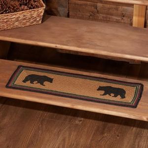 VHC Brands Rustic & Lodge Flooring Wyatt Bear Jute Latex Backing Stenciled Nature Print Rectangle Bedding Accessory, Stair Tread Rect 8.5x27, Crimson Red
