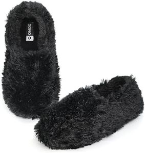 Onmygogo Fuzzy Winter Indoor Slippers for Women (Women size 7-8, Black)