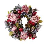 Door Wreath, Artificial Flowers Peony Wreath - Four Seasons Front Door Decor with Peony and Green Leaves, for Front Door Living Room Wall Garden Wedding Festival Decor(35cm, Mixing)