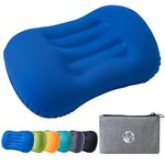 JetsCush Camping Pillow Camping Essentials Lightweight Compact Inflatable Air Travel Pillow with Ergonomic Support for Camp Backpacking Hiking Beach Accessories & Equipment (Blue)