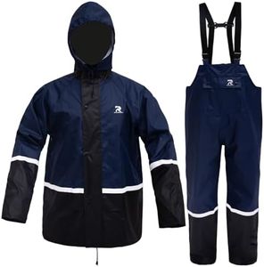 RainRider Rain Suits for Men Women Waterproof Hi-Vis Rain Gear Durable Oxford Rain Jacket Coat with Pants(Navy,S), Navy, Small