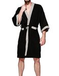 Haseil Men's Turkish Cotton Bathrobe Waffle Kimono Terry Cloth Hotel Spa Robes, Black, Small